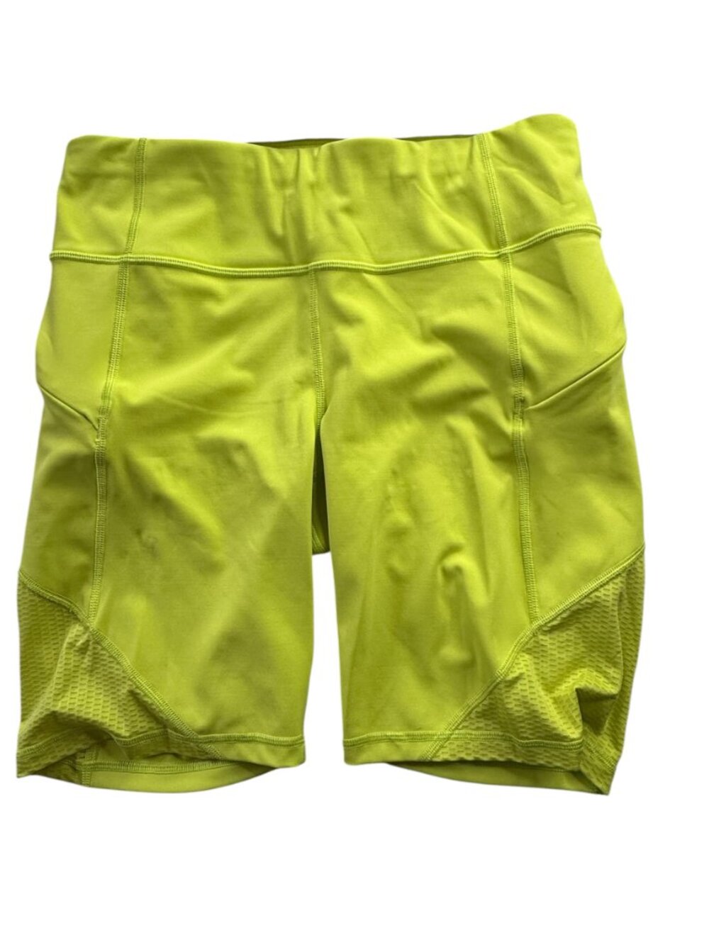 ATHLETA Bike Shorts Spandex. Long. Size Women's M.  Lime Green. Zippered Pockets